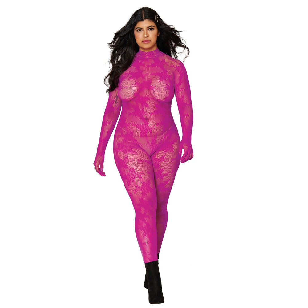 Dreamgirl Lingerie Seamless Floral Knitted Fishnet Catsuit Bodystocking 0416X