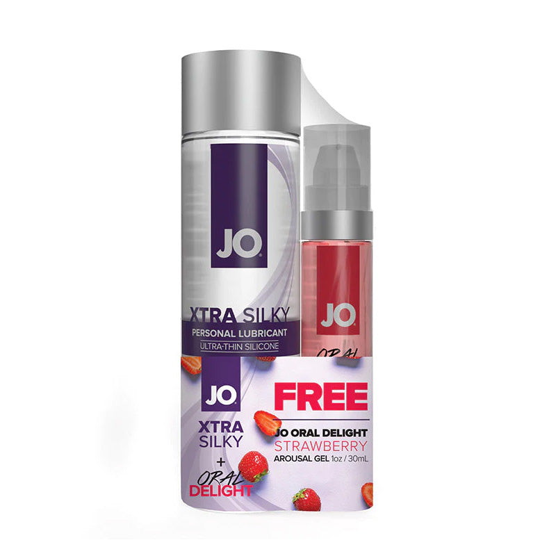 JO Xtra Silky Silicone + Oral Delight Strawberry Limited Edition Pack