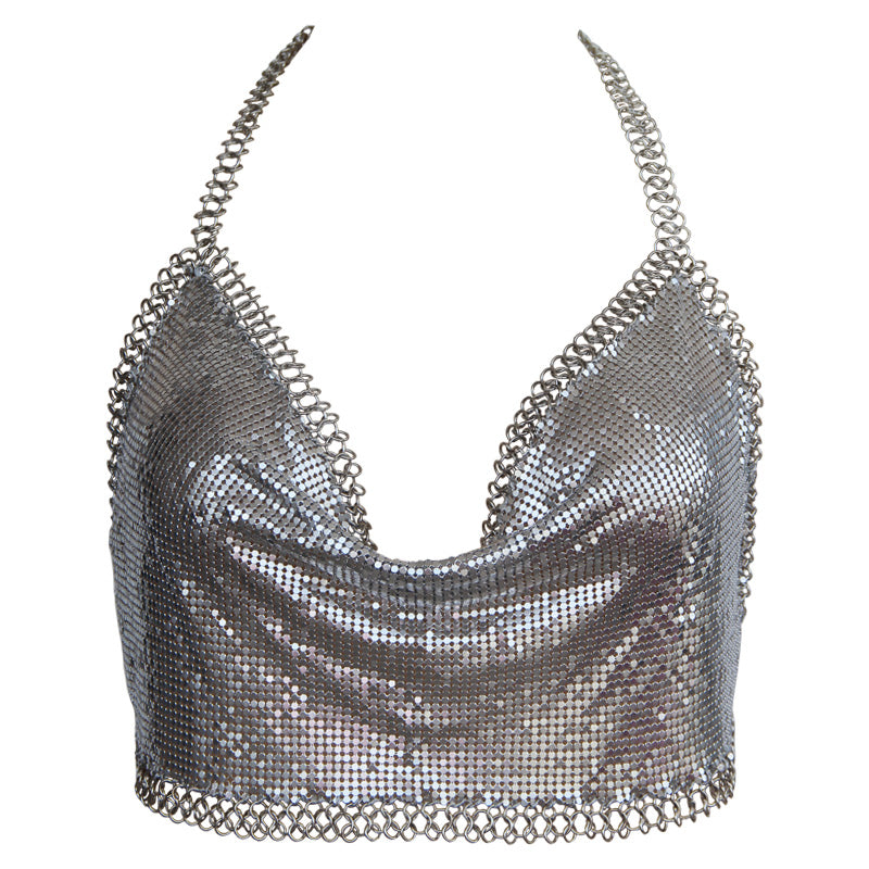 Love In Leather Muse Glomesh Top With Chain Trim - Silver