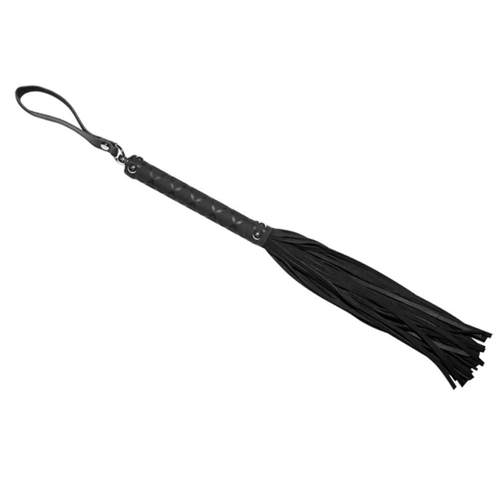 Love In Leather Rubber Handle Suede Tail Flogger 007 - Black