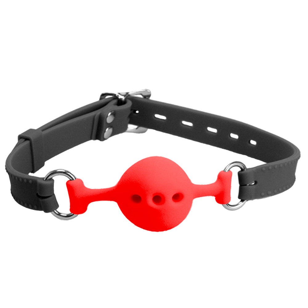 Love In Leather Silicone Breathable Ball Gag - Black/Red