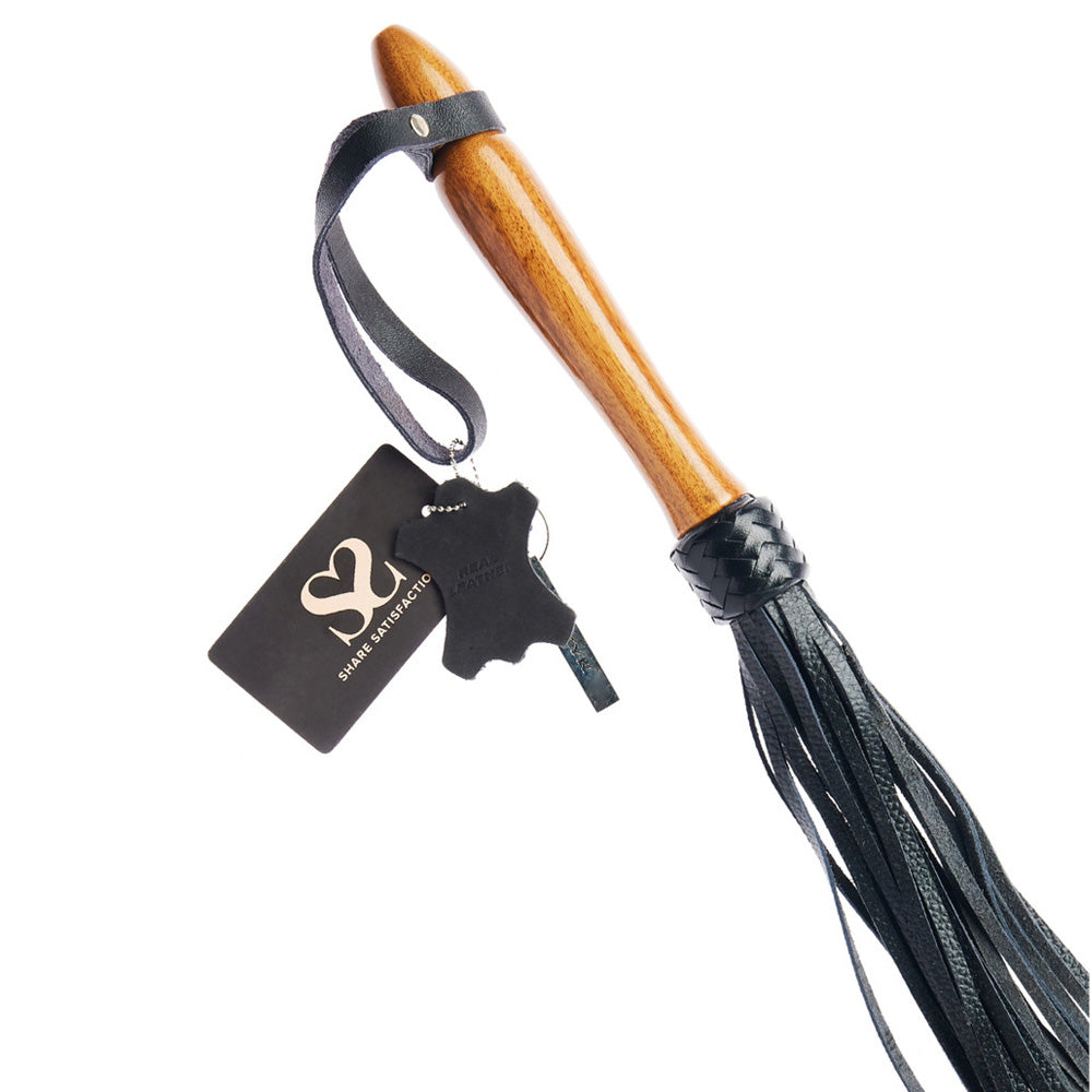 Share Satisfaction Bound X Textured Leather Flogger With Wooden Handle