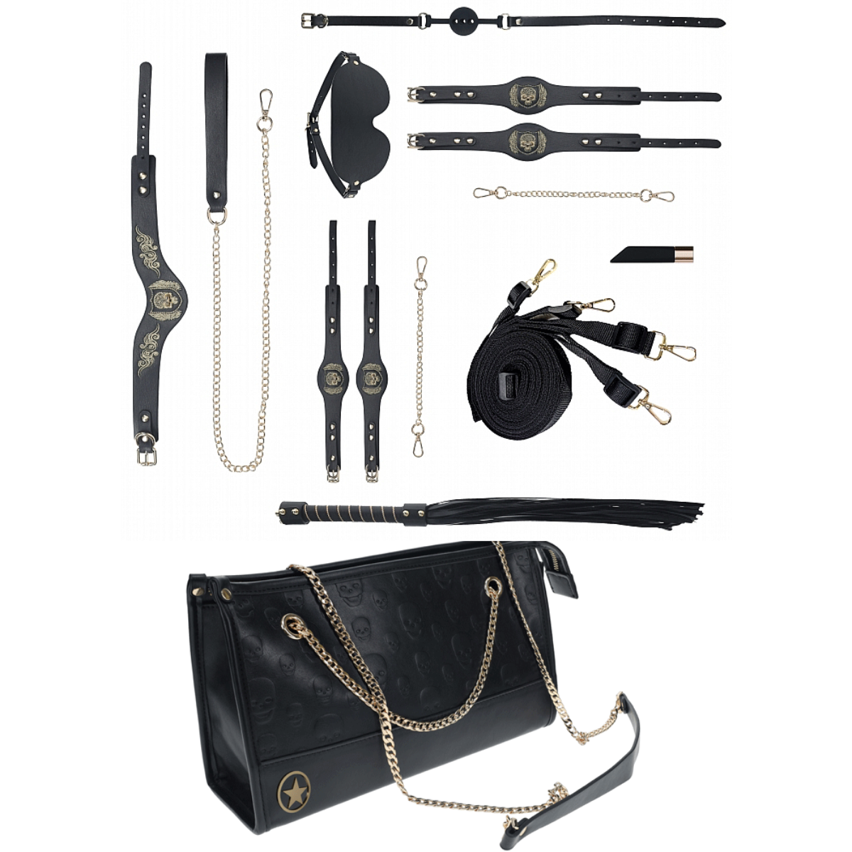 Shots Ouch London Bondage Collection Kit With Bag Black Gold shots-ouch-london-bondage-collection-kit-with-bag-black-gold