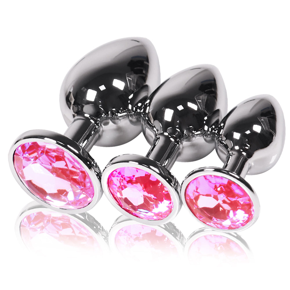 Winyi Stainless Steel Anal Plug Set | Crystal Pink Pleasure Chest Winyi Stainless Steel Anal Plug Set | Crystal Pink Pleasure Chest
