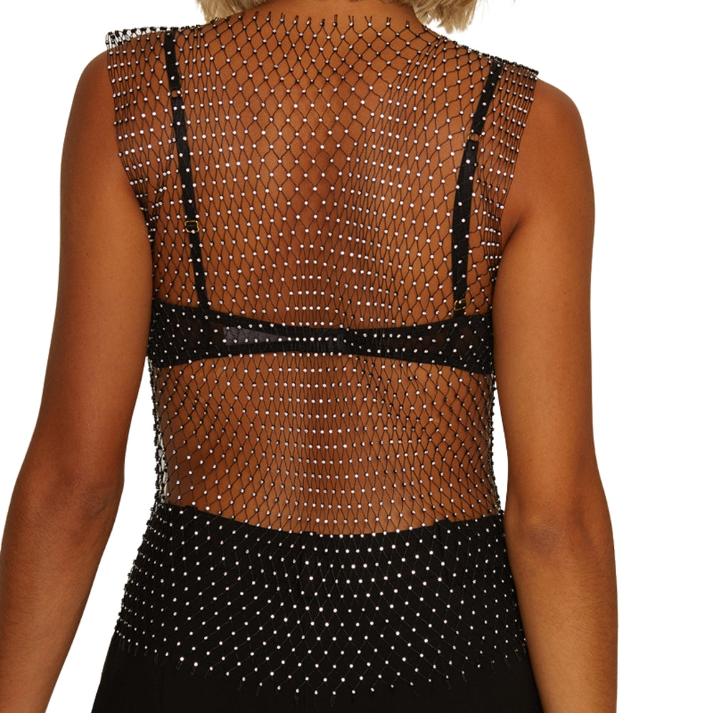 Love In Leather Muse Diamonte Mesh Top