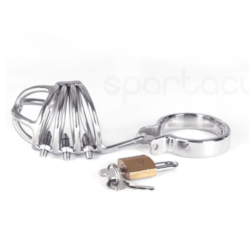 Spartacus 4-Ring Locking Chastity Cage With Screws - Stainless Steel