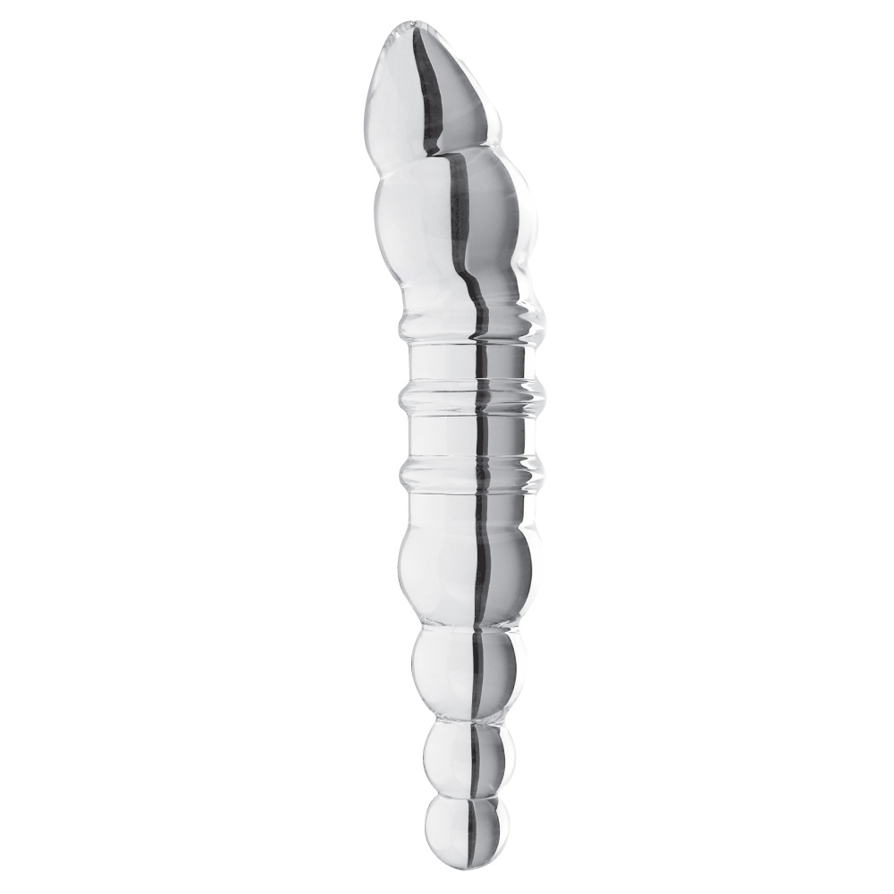 Spartacus Blown Glass Double Dildo Anal Beads - Clear