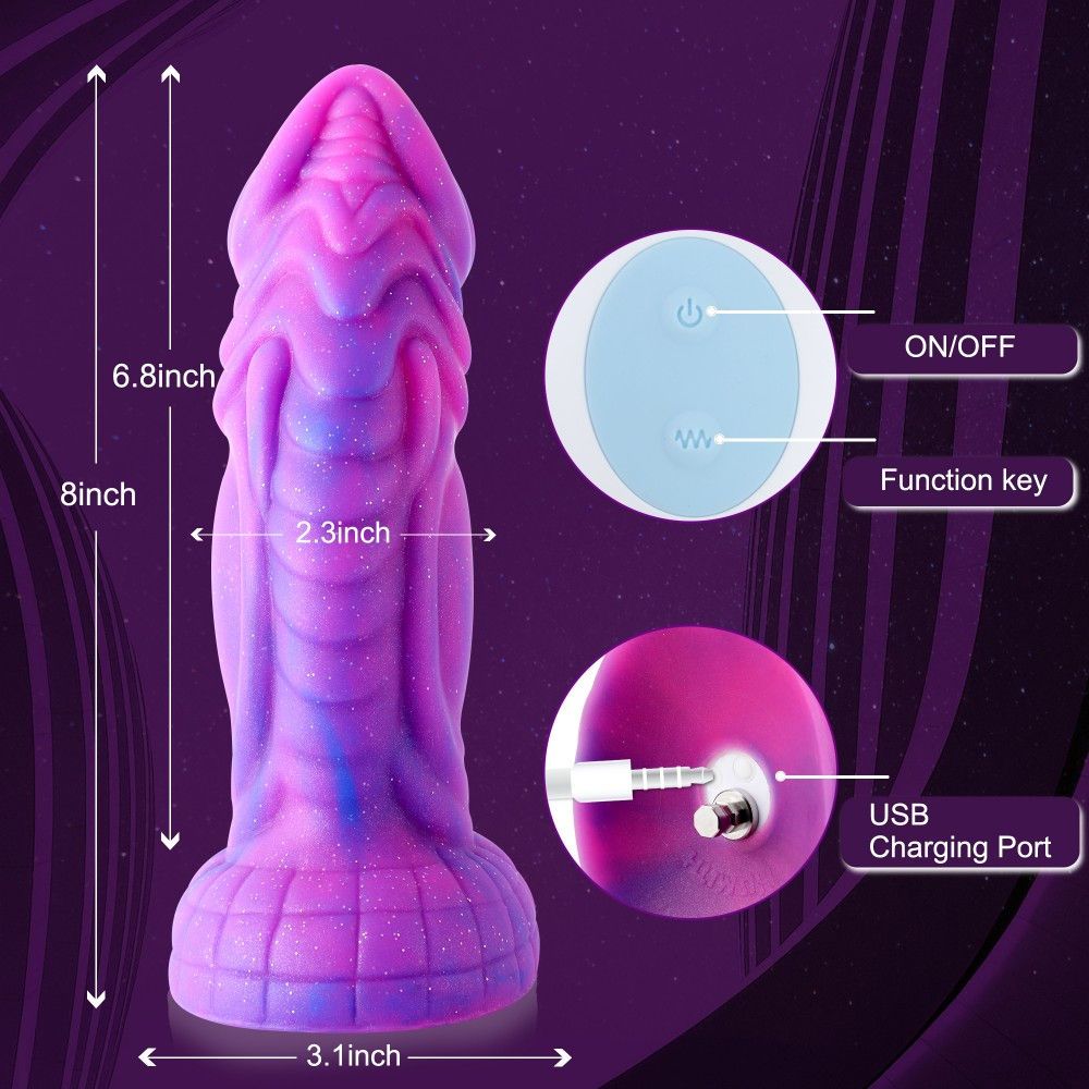 HiSmith Silicone Remote Vibrating Dildo With KlicLok 8 Inch - Pink & Purple