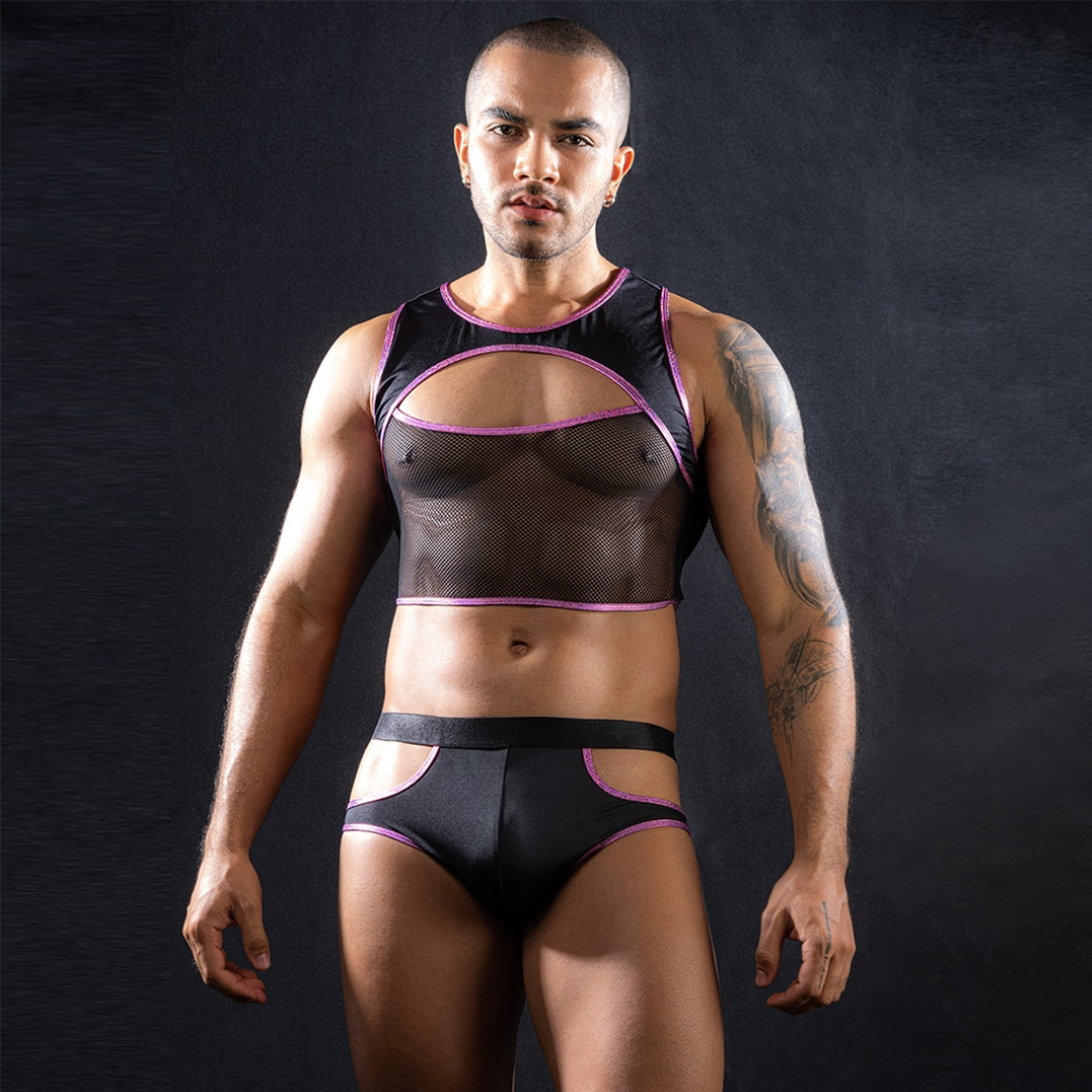 Love In Leather Black/Pink Top & Brief Set