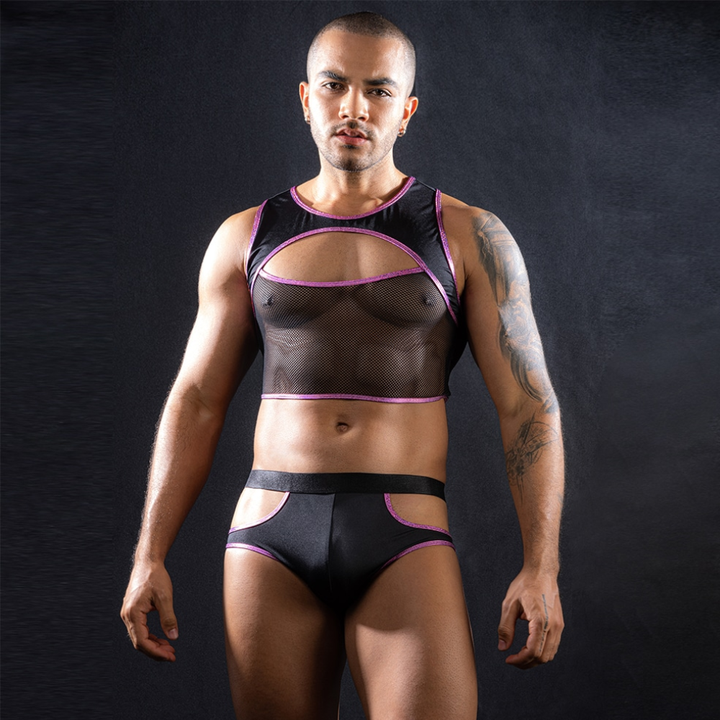 Love In Leather Black/Pink Top & Brief Set