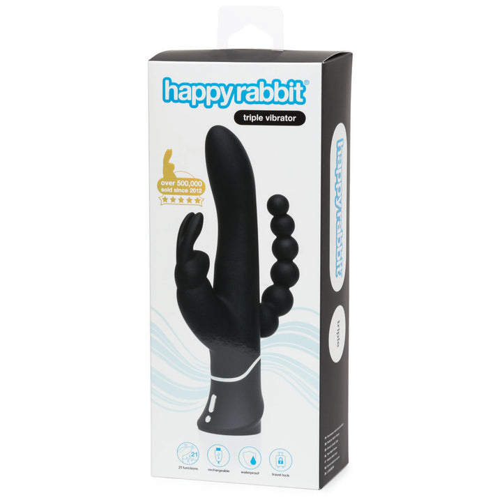Happy Rabbit Triple Curve Rechargeable Rabbit Vibrator - Black
