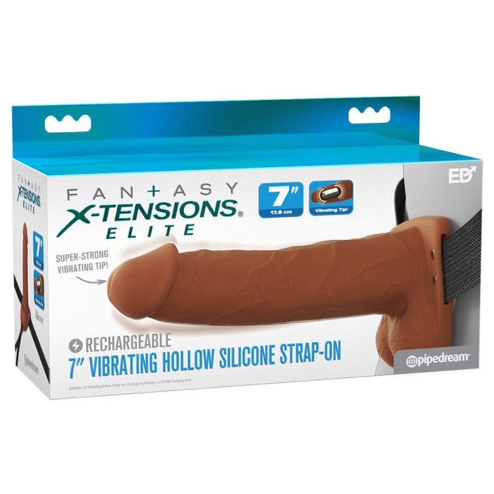 Pipedream Fantasy X-Tensions Elite Vibrating Hollow Silicone Strap-On 7 Inch