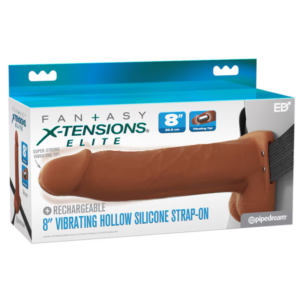 Pipedream Fantasy X-Tensions Elite Vibrating Hollow Silicone Strap-On 8 Inch