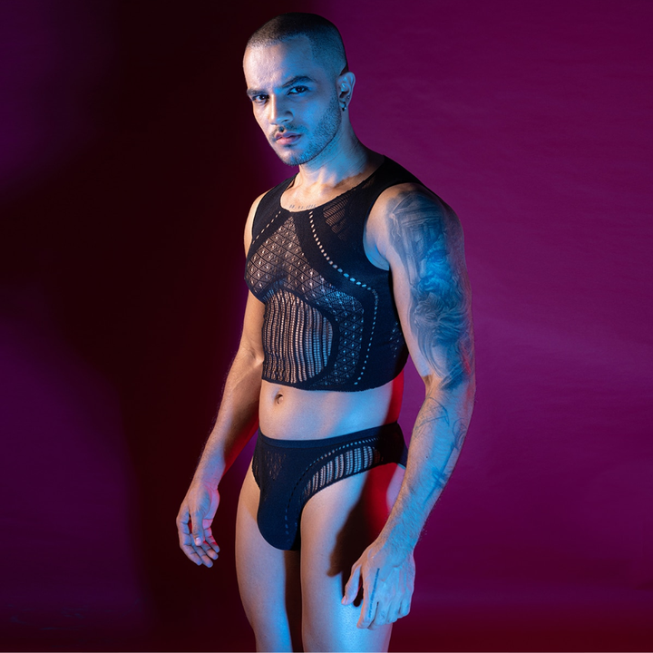 Love In Leather Stripe Singlet & Brief Set