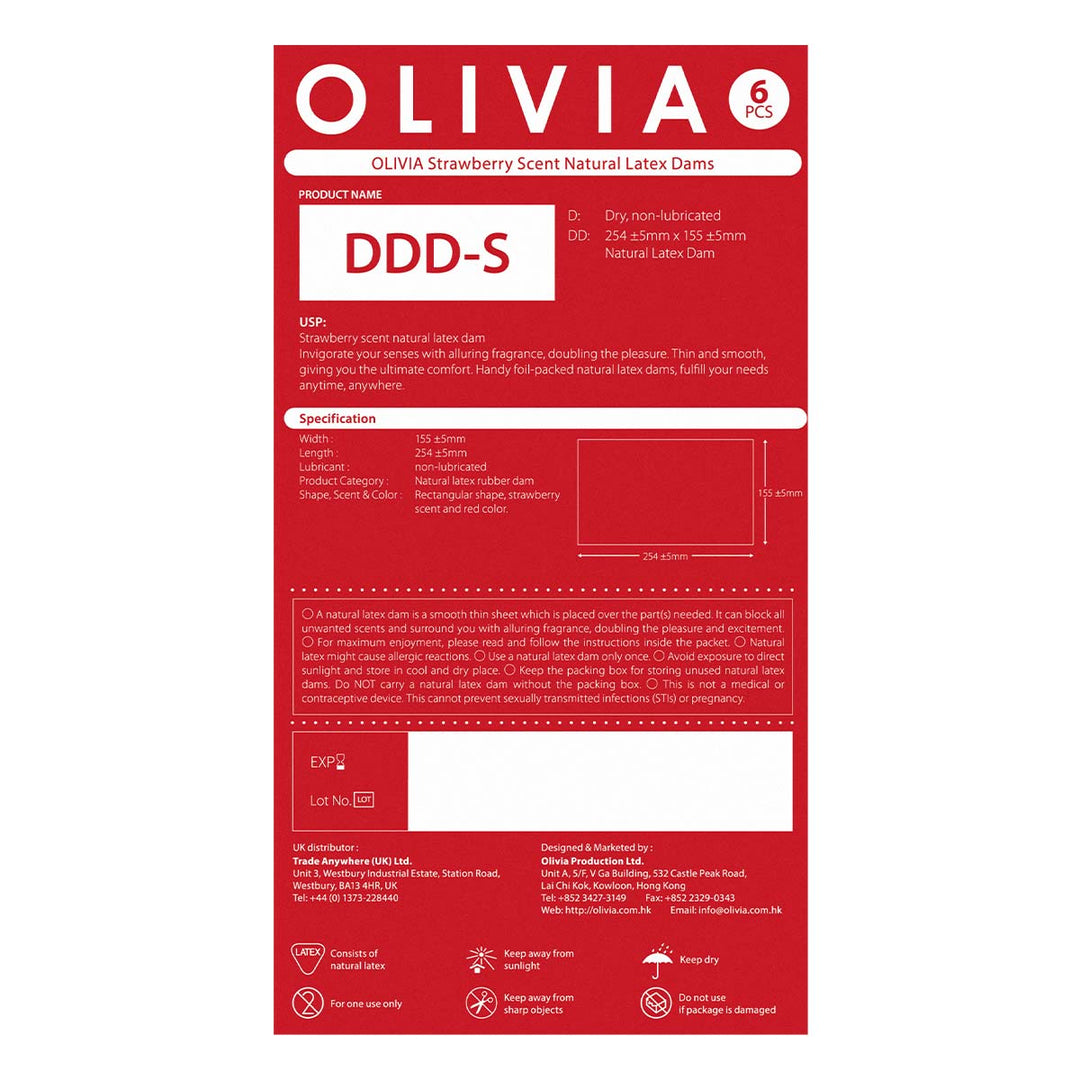 Olivia Strawberry Scent Natural Latex Dams 6 Pack