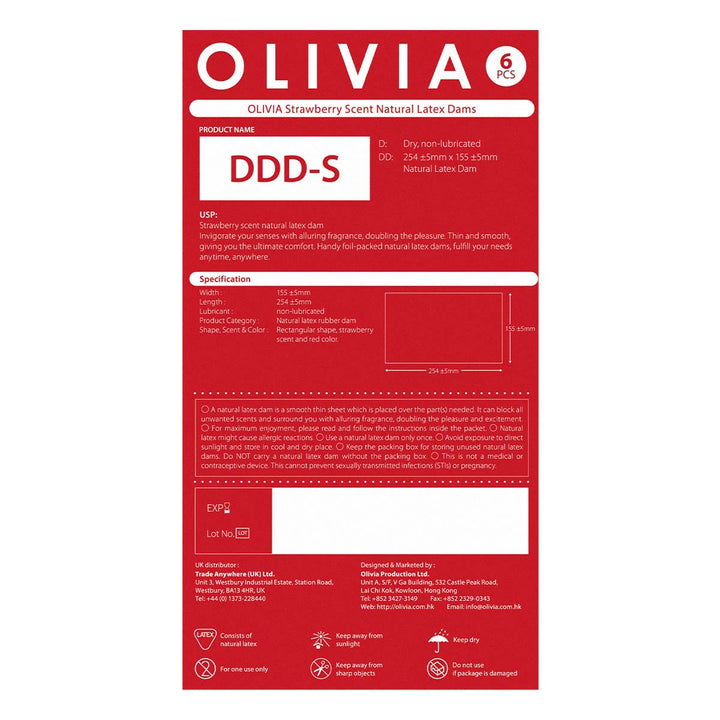 Olivia Strawberry Scent Natural Latex Dams 6 Pack