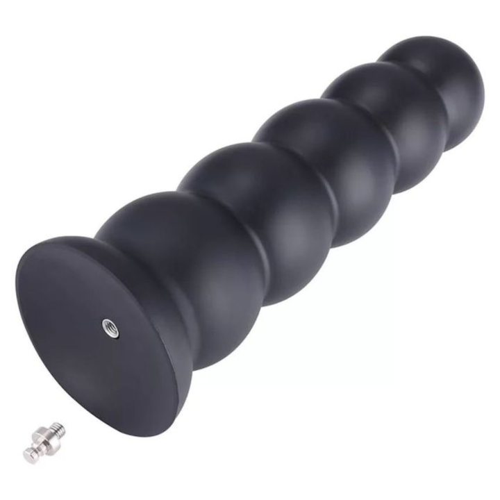 HiSmith 11.8" Silicone Smooth Beaded Anal Butt Plug Black (KlicLok)