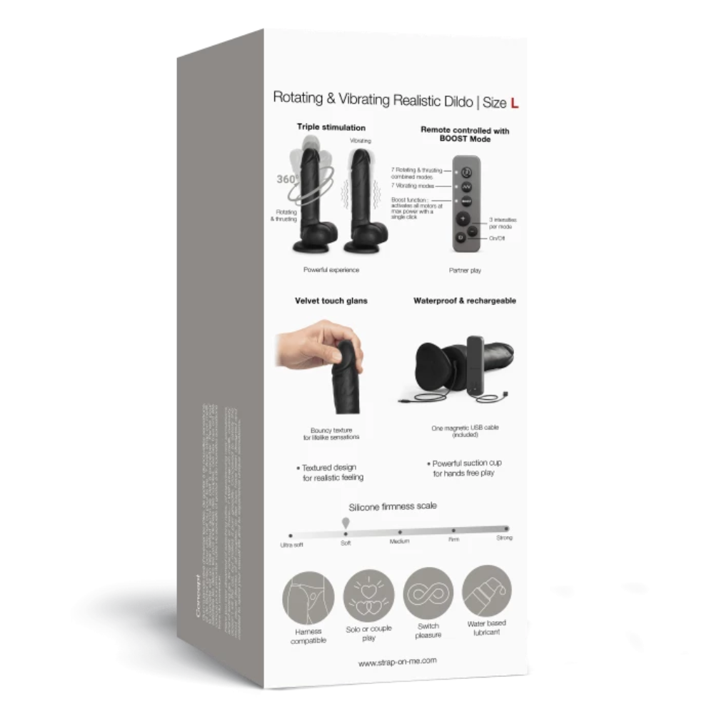 Strap On Me Rotating and Vibrating Realistic Dildo Large - Black