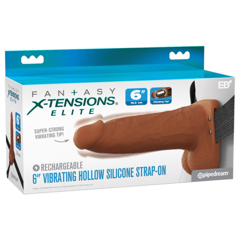 Pipedream Fantasy X-Tensions Elite Vibrating Hollow Silicone Strap-On 6 Inch