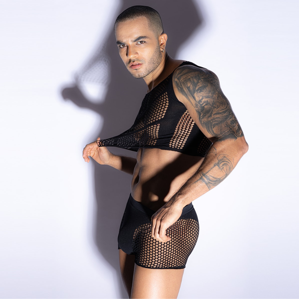 Love In Leather Rib Singlet & Brief Set