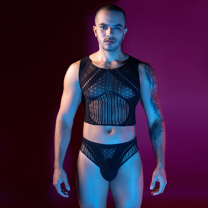 Love In Leather Stripe Singlet & Brief Set