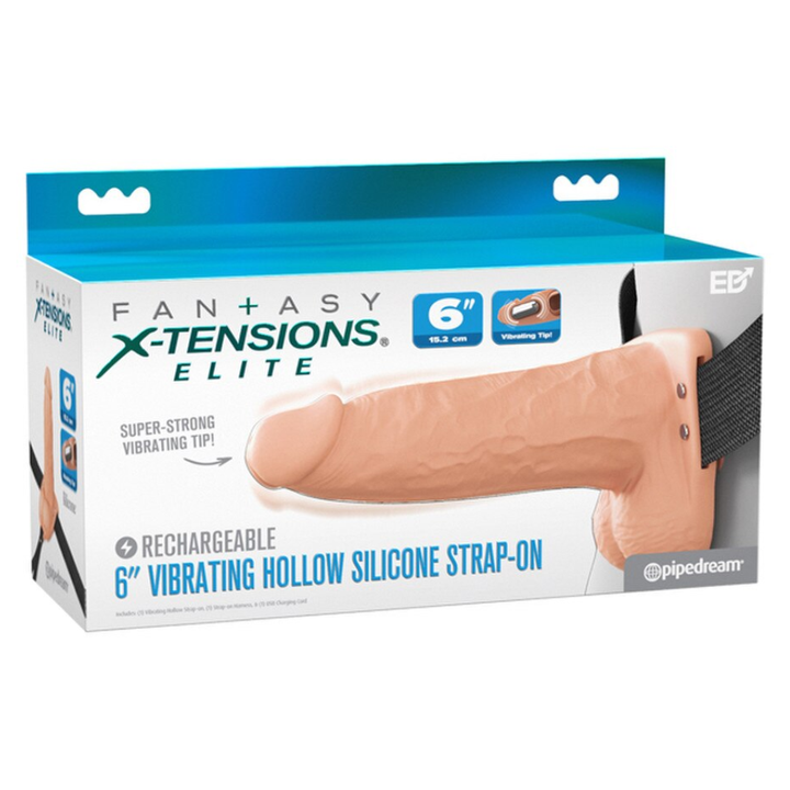 Pipedream Fantasy X-Tensions Elite Vibrating Hollow Silicone Strap-On 6 Inch