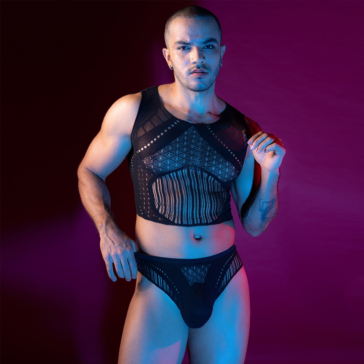 Love In Leather Stripe Singlet & Brief Set