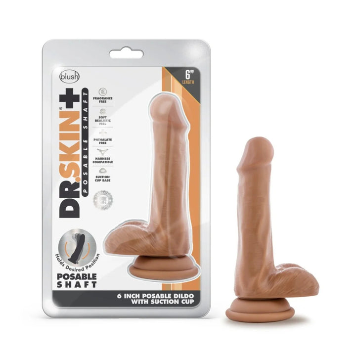 Blush Dr Skin Plus 6 Inch Posable Dildo With Balls - Mocha