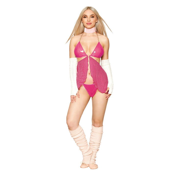 Dreamgirl Metallic Sparkle Mesh and Stretch Vinyl Babydoll and G-string Set 13100