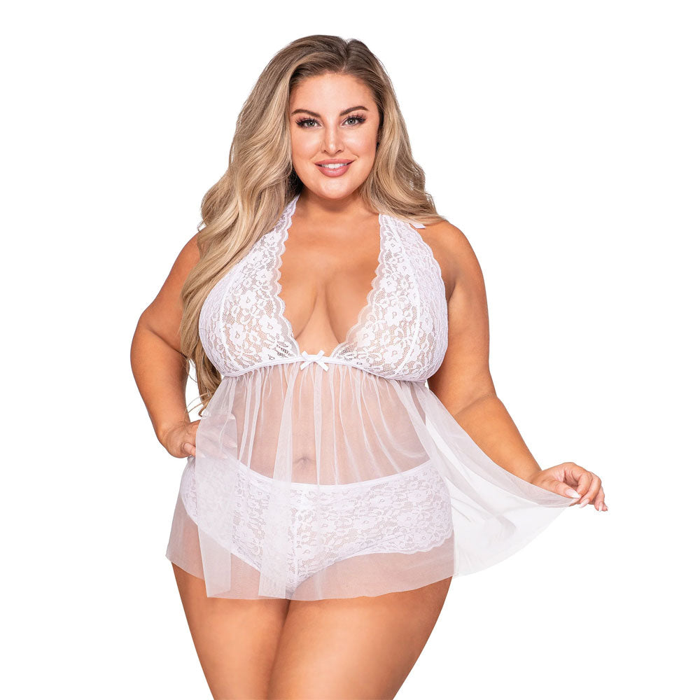 Dreamgirl Plus Size Babydoll & Panty 12190X - White