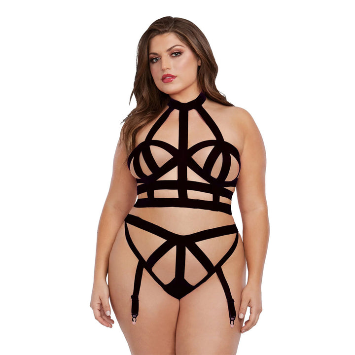 Dreamgirl Plus Size Bralette & Garter Panty 11833X - Black