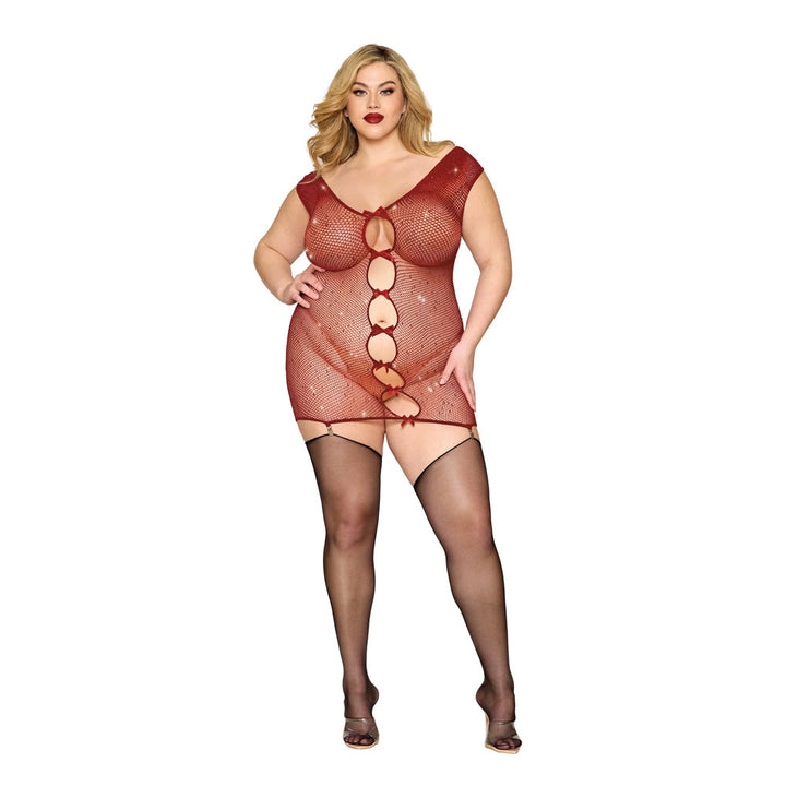 Dreamgirl Plus Size Garter Slip With Diamond Detail Oxblood - 13517X