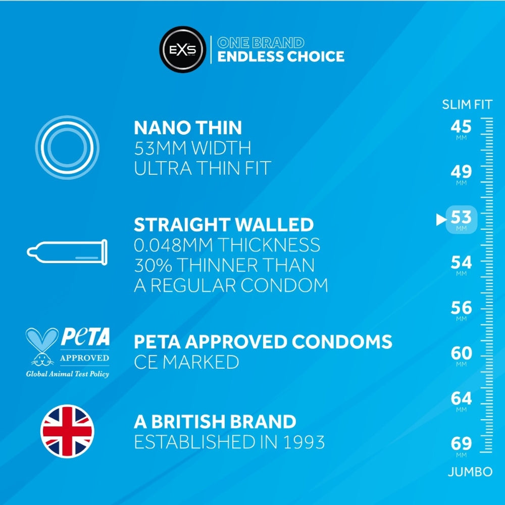 EXS Nano Thin Condoms 53mm - 100 Pack