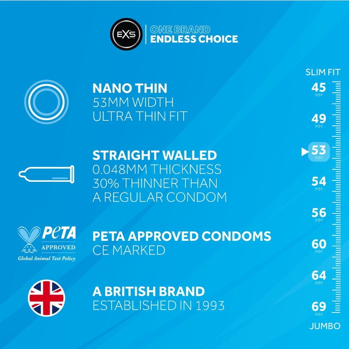 EXS Nano Thin Condoms 53mm - 100 Pack