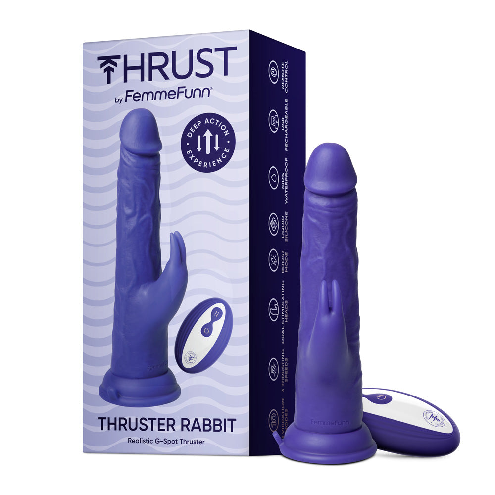 FemmeFunn Thruster Rabbit Remote Controlled Vibrating Dildo - Purple