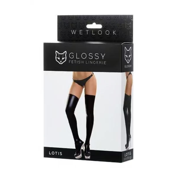Glossy Fetish Lingerie Wetlook Stockings Lotis - Black
