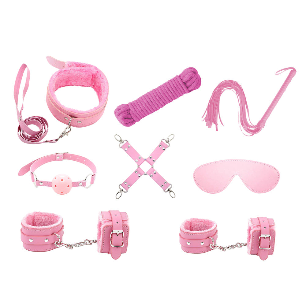Love In Leather 9 Piece Bondage Kit - Pink