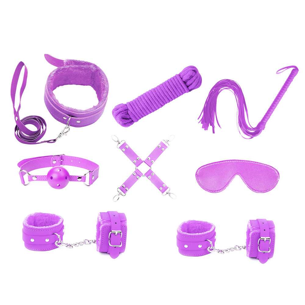 Love In Leather 9 Piece Bondage Kit - Purple