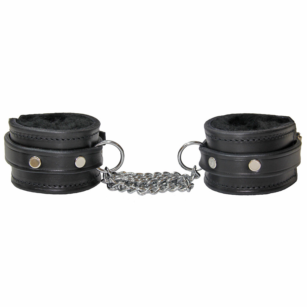 Love In Leather Australian Made Leather Sheepskin Lined Wrist Cuffs Long Chain 013