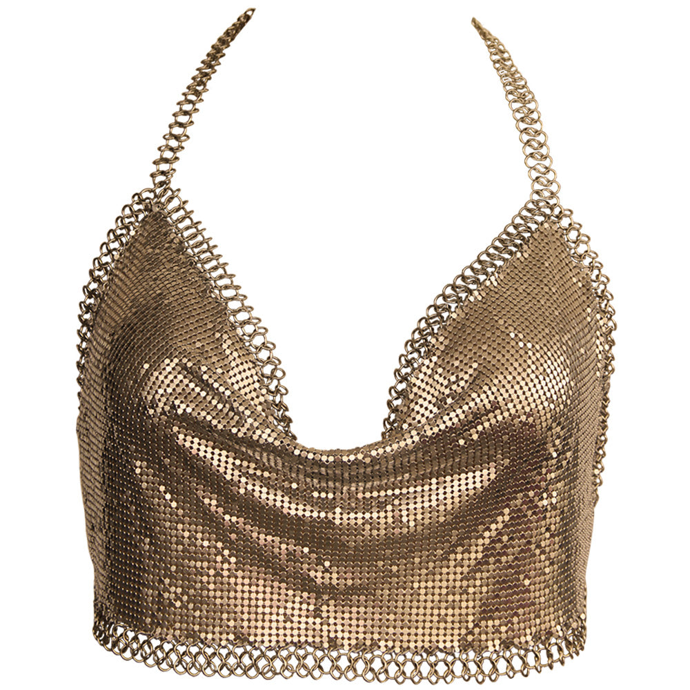 Love In Leather Muse Glomesh Top With Chain Trim - Gold