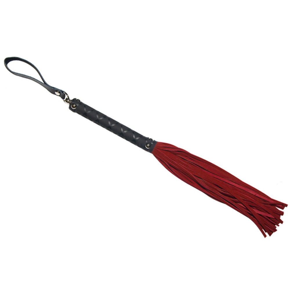 Love In Leather Rubber Handle Suede Tail Flogger 007 - Red