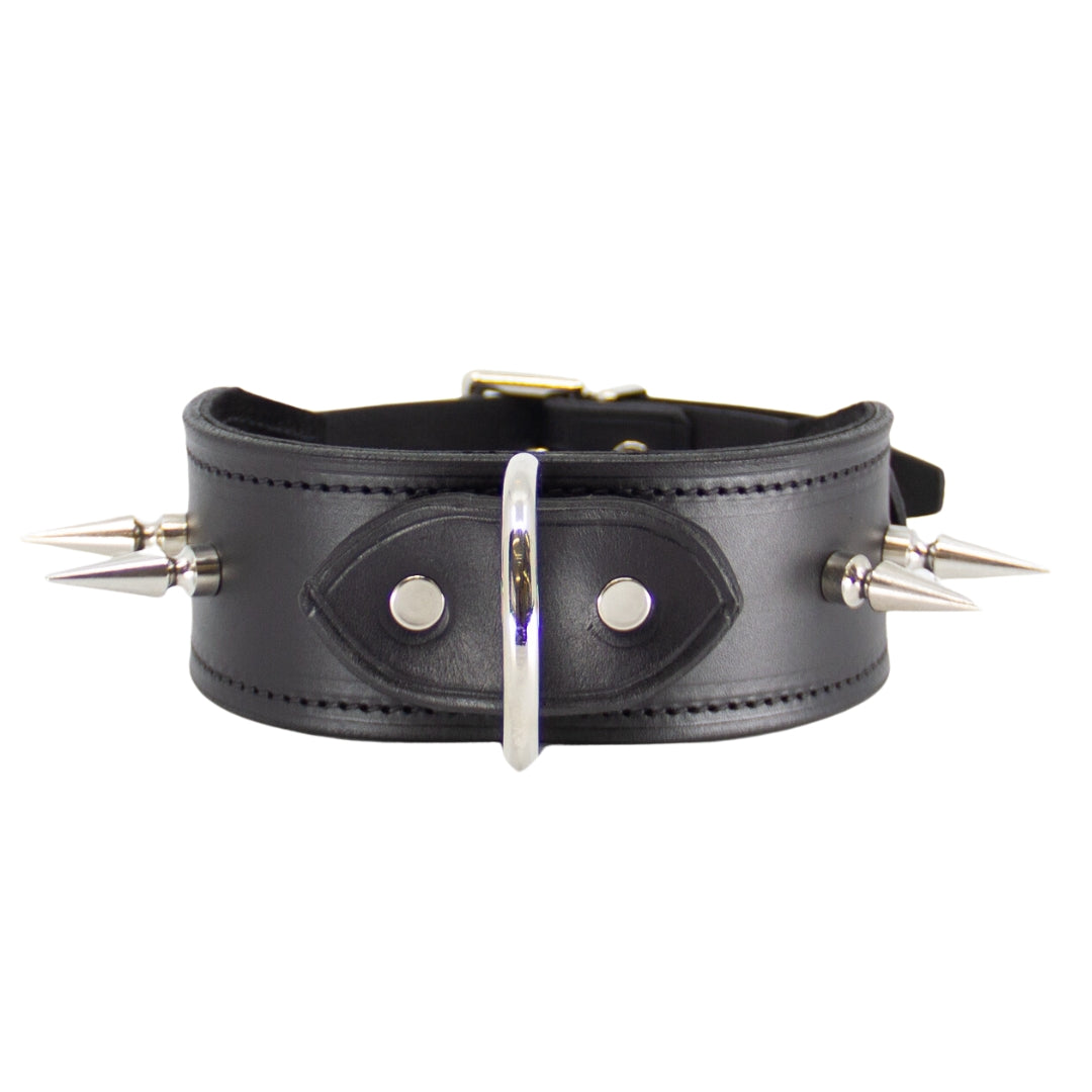 Love In Leather Australian Made Unlined D-Ring Long Spike Collar 005