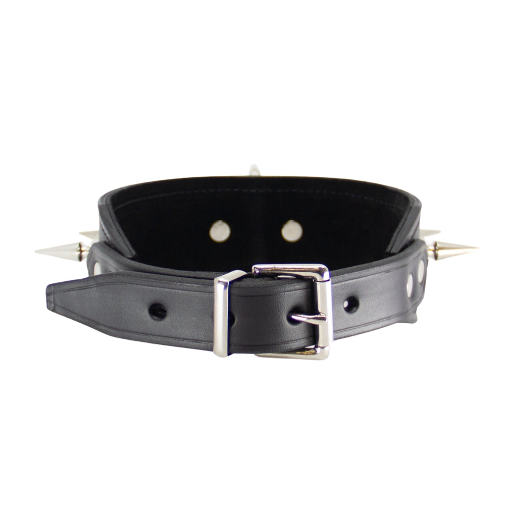 Love In Leather Australian Made Unlined D-Ring Long Spike Collar 005