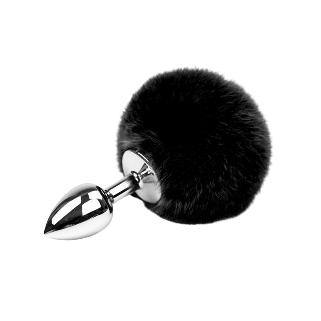 Love In Leather Bunny Tail Butt Plug Small - Black