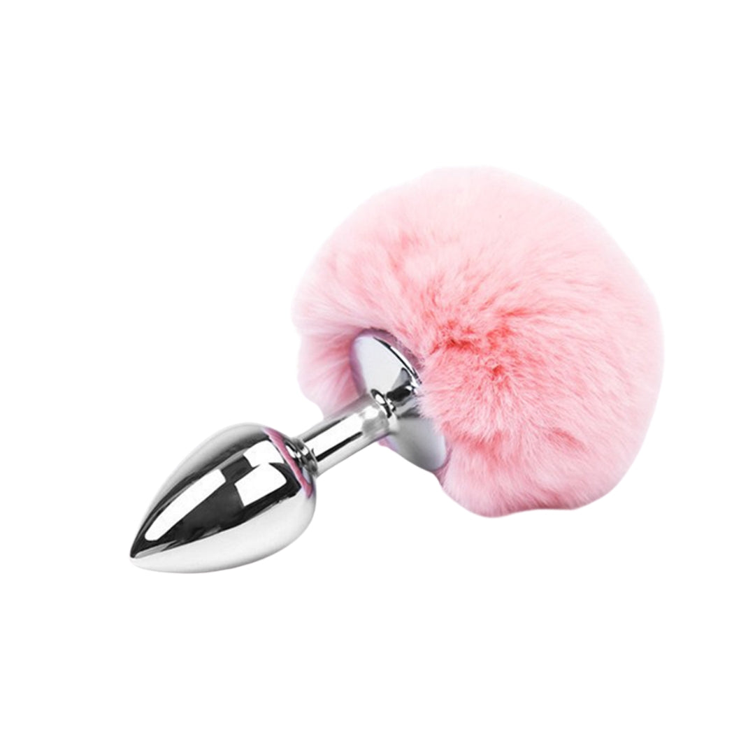 Love In Leather Bunny Tail Butt Plug Small - Light Pink