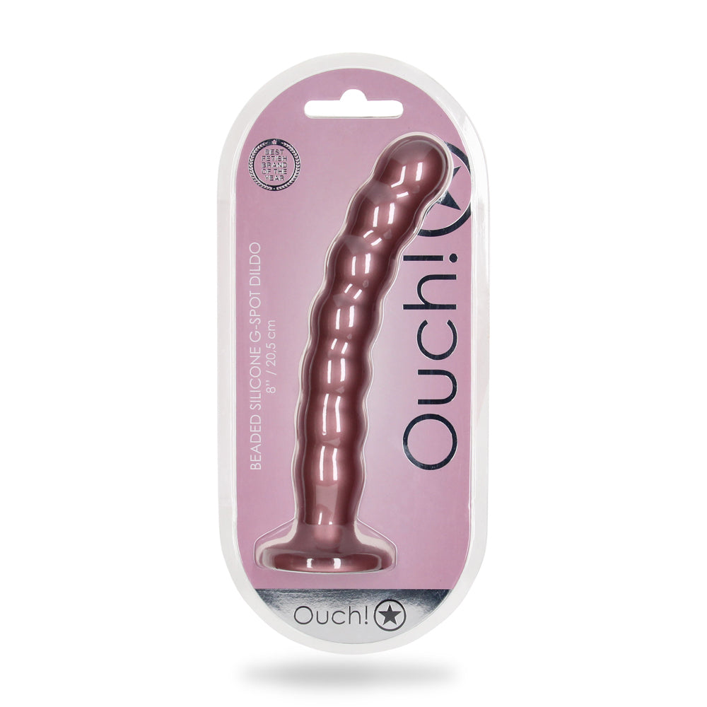 Shots Ouch! Liquid Silicone Beaded G-Spot 8 Inch Dildo - Rose Gold
