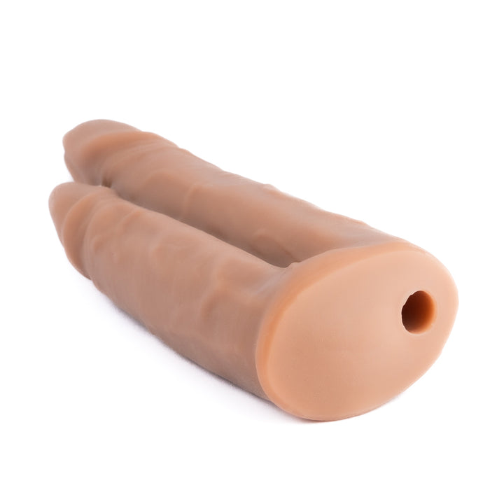 Platinum Liquid Silicone Sex Machine Attachment 5 Dual Dildo 11 Inch - Caramel