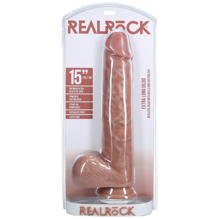 Shots Real Rock Realistic Straight Dildo With Balls 15 Inch - Tan