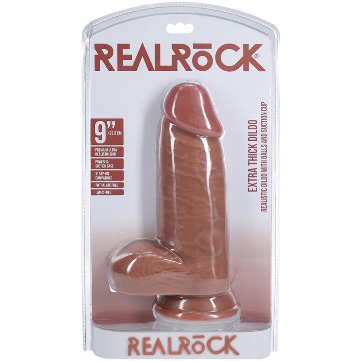 Shots Real Rock Extra Thick Dildo With Balls 9 Inch - Tan