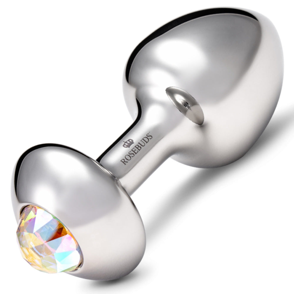Rosebuds Stainless Steel Butt Plug Small Crystal - Aurora Borealis